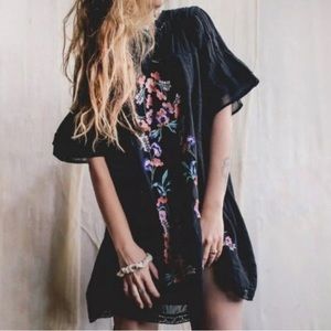 Free People Black Ruffled Tiered Mini Dress